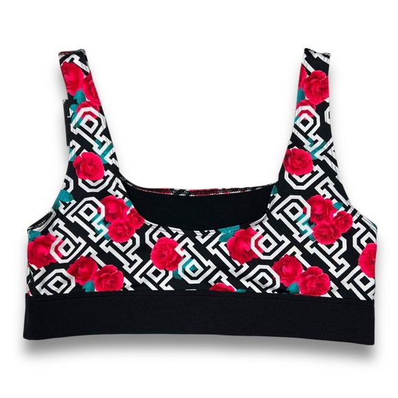 Victorias Secret Pink Ultimate Sport Bra M Logo Floral Print Light Support Black - Picture 2 of 10